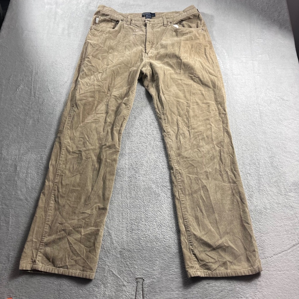 Polo Ralph Lauren Mens Tan Corduroy Pants 36x32 Straight Leg Khaki Cotton